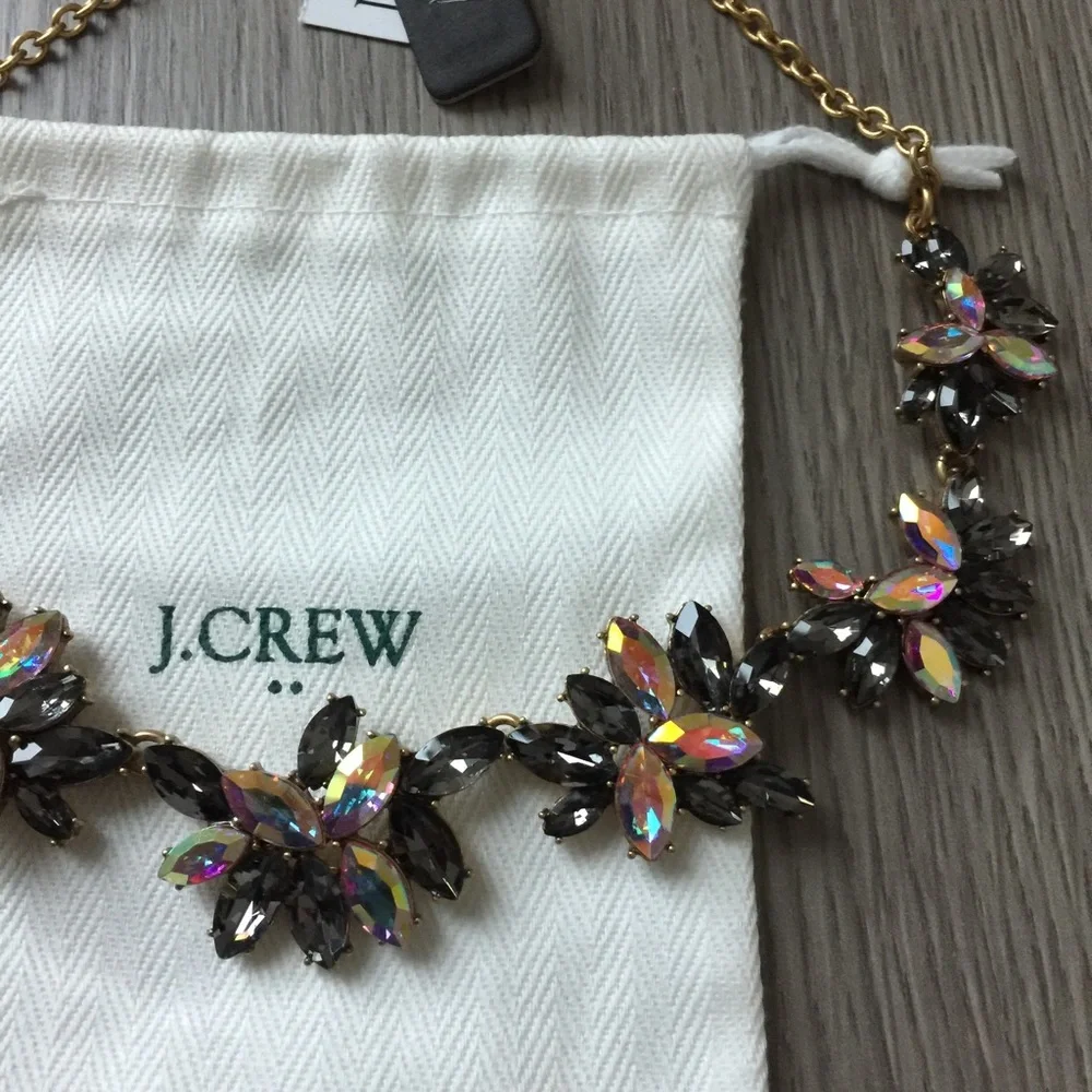 J.Crew Factory Crystal Flowers / Leaves Statement Necklace